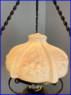 Vintage French Iron & brass hanging parlor lamp