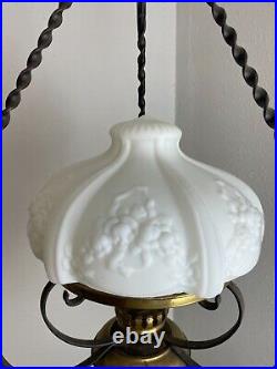 Vintage French Iron & brass hanging parlor lamp