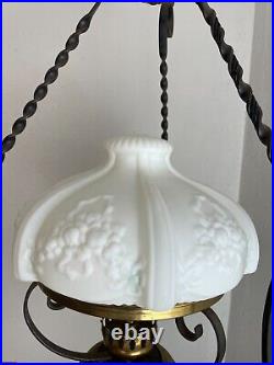 Vintage French Iron & brass hanging parlor lamp