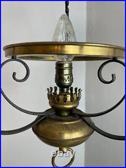 Vintage French Iron & brass hanging parlor lamp