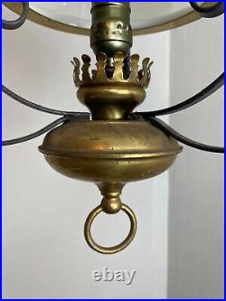 Vintage French Iron & brass hanging parlor lamp