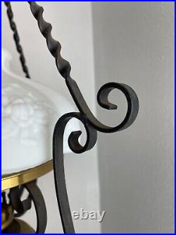 Vintage French Iron & brass hanging parlor lamp