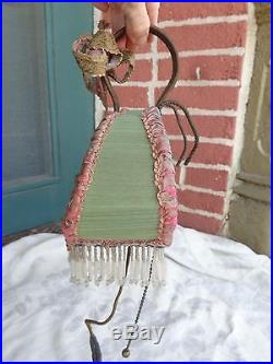 Vintage French Rose Ribbon Boudoir Hanging Fringed Bed Night Light Lamp Shade