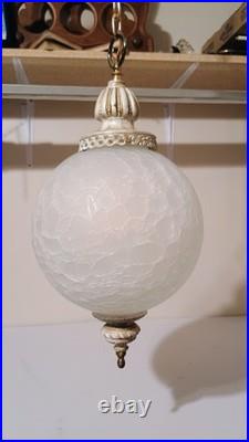 Vintage Frosted Crackle Glass Ball Hanging Swag Lamp By Moe Lighting