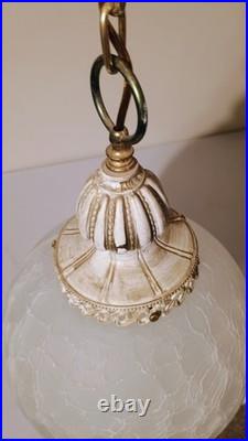 Vintage Frosted Crackle Glass Ball Hanging Swag Lamp By Moe Lighting
