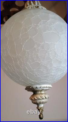 Vintage Frosted Crackle Glass Ball Hanging Swag Lamp By Moe Lighting