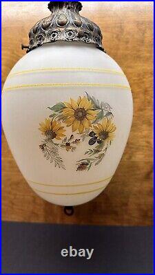 Vintage Frosted White Glass Floral Pattern Hanging Swag Lamp