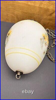 Vintage Frosted White Glass Floral Pattern Hanging Swag Lamp
