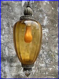 Vintage Funky Retro Hanging Swag Light/Lamp Amber Glass Mid Century Design