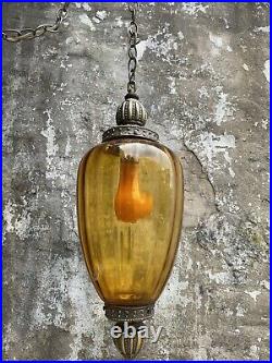 Vintage Funky Retro Hanging Swag Light/Lamp Amber Glass Mid Century Design