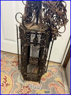 Vintage Genuine 1970s Spanish Revival Gothic Hanging Swag Lamp No Glass