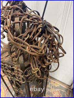 Vintage Genuine 1970s Spanish Revival Gothic Hanging Swag Lamp No Glass