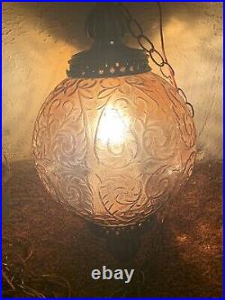 Vintage Gilbert Amber Glass Hanging Cylinder Swag Lamp W Switch 19Height