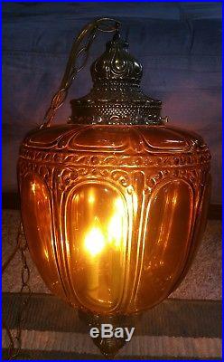 Vintage Gilbert Amber Glass Hanging Swag Lamp