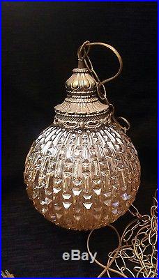 Vintage Gilbert Hanging Glass Swag Lamp Plug In Lamp Retro Mid Century