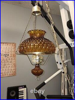 Vintage Gilbert Quilted Amber Glass Hanging Swag Lamp MCM Works