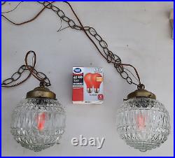 Vintage Glass Double Hanging Swag Lamp Light