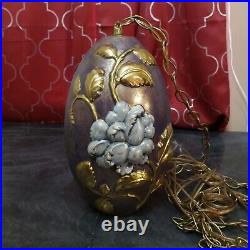 Vintage Glass Easter Egg Pendant Lamp Light Swag Chain Hanging Light MCM Flower