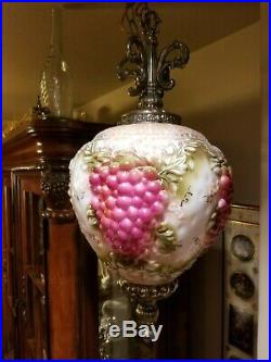 Vintage Glass Globe Hanging Lamp with 5 Grape Clusters Swag Hanging Lamp Rare