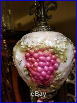 Vintage Glass Globe Hanging Lamp with 5 Grape Clusters Swag Hanging Lamp Rare