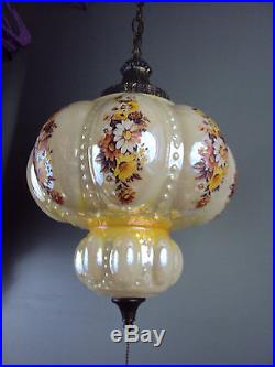 Vintage Glass Hanging Lamp Light Ceiling Chain Metal Diffuser NIB vtg