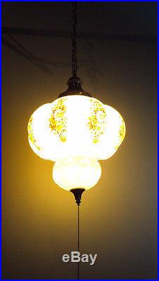 Vintage Glass Hanging Lamp Light Ceiling Chain Metal Diffuser NIB vtg