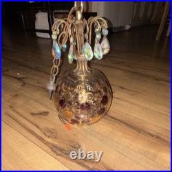 Vintage Globe Swag Lamp Crystal Decoration, Gold purple Hanging fixture