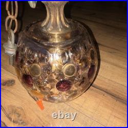 Vintage Globe Swag Lamp Crystal Decoration, Gold purple Hanging fixture