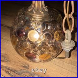 Vintage Globe Swag Lamp Crystal Decoration, Gold purple Hanging fixture