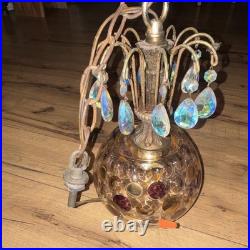 Vintage Globe Swag Lamp Crystal Decoration, Gold purple Hanging fixture