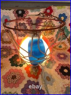 Vintage Globetrotter Basketball Ceiling Light- Hanging Globe Lamp Net/Rim- Works