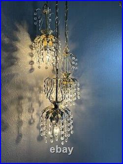Vintage Gold Crystal Hollywood Regency 3 Tier Chandelier Pineapple Swag Lamp 52