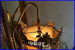 Vintage Gold Double Swag Hanging Hollywood Regency Mid Century Floor Lamp MCM