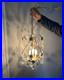 Vintage Gold colored Swag Light Hanging Lamp Crystals Hollywood Regency 3 Bulb