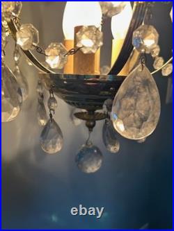 Vintage Gold colored Swag Light Hanging Lamp Crystals Hollywood Regency 3 Bulb