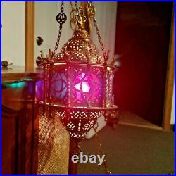 Vintage Gothic Antique Brass Swag Hanging Lamp Light Fixture Retro Medieval