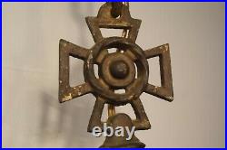 Vintage Gothic Cathedral Church Hanging Lamp Brass & Wrought Iron Antique