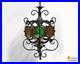 Vintage Gothic Italian Black Metal & Colored Glass Chandelier Hanging Light