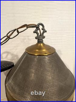 Vintage Gothic MCM Tudor Revival Style Hanging Amber Glass Swag Lamp