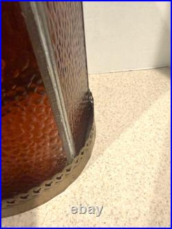 Vintage Gothic MCM Tudor Revival Style Hanging Amber Glass Swag Lamp