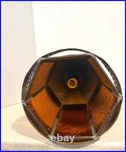 Vintage Gothic MCM Tudor Revival Style Hanging Amber Glass Swag Lamp