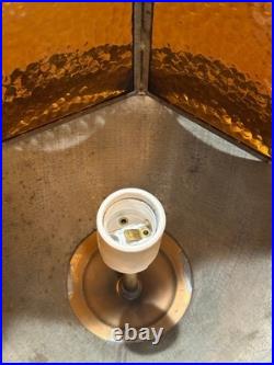 Vintage Gothic MCM Tudor Revival Style Hanging Amber Glass Swag Lamp