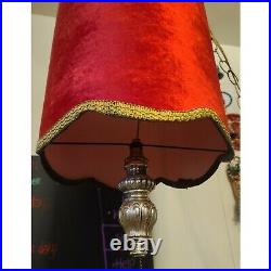 Vintage Gothic Red an Gold Velvet Hanging Swag Lamp 22 Shade withMetalChain Works