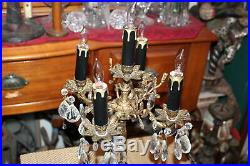 Vintage Gothic Rococo 5 Light Chandelier Table Lamp Hanging Crystals #1 Gilded
