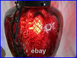 Vintage Gothic Spanish Hanging Swag Light Lamp Oxblood Red Crackled Glass