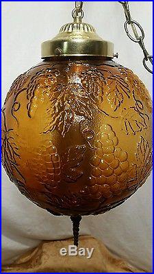 Vintage Grape Amber Glass Globe Ball With Brass Light Chandelier Hanging Swag Lamp