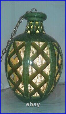 Vintage Green Boho Garden Mid Century Hanging Swag Lamp Ceramic Pendant