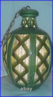 Vintage Green Boho Garden Mid Century Hanging Swag Lamp Ceramic Pendant