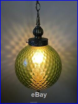 Vintage Green Glass Globe Hanging Chain Swag Lamp Mid Century Modern