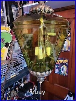 Vintage Green Glass Globe Retro Hanging Swag Light Lamp